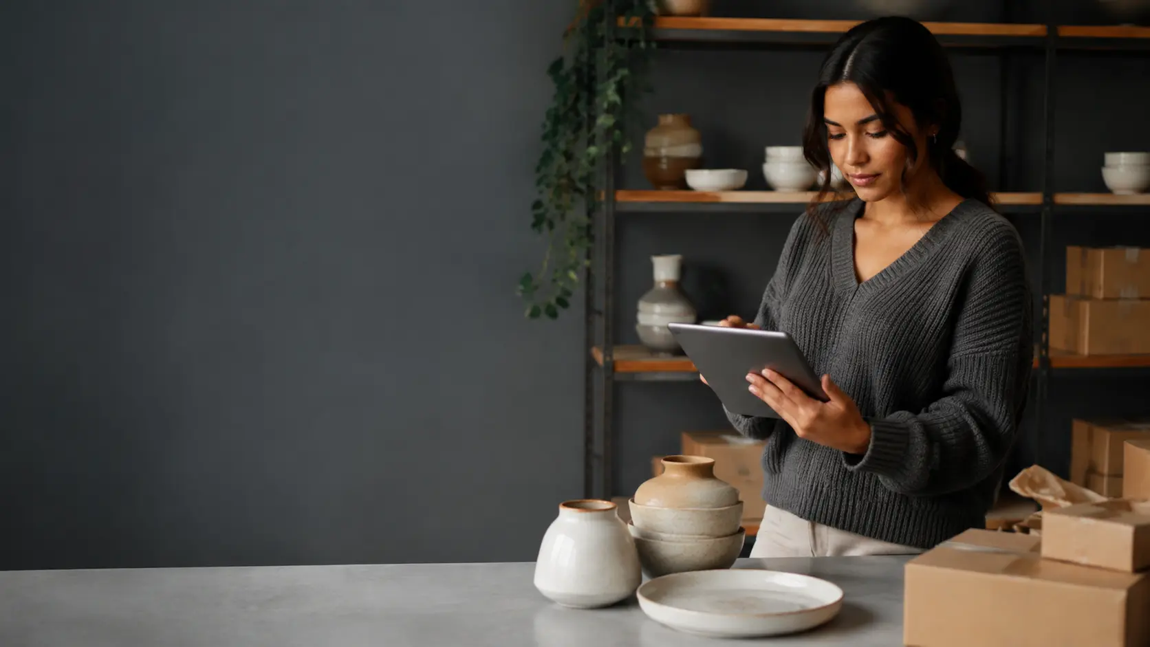 Illustrative merchant in a homeware product photography studio