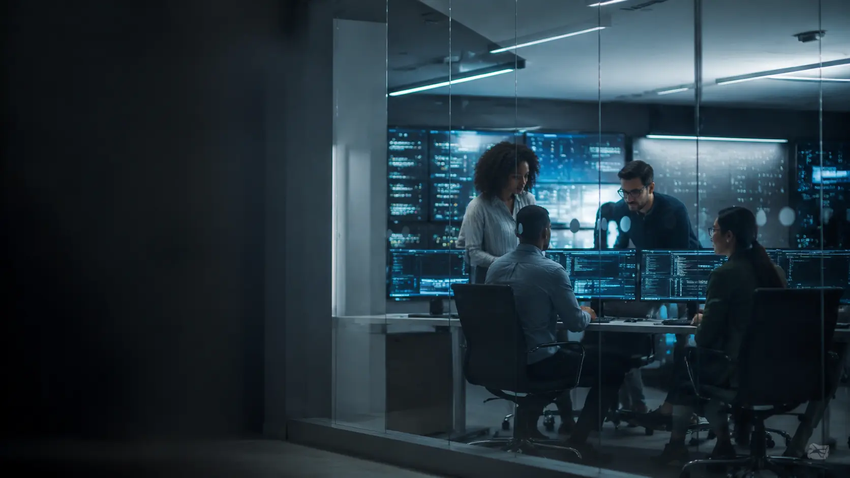 Illustrative technology team preparing a software release