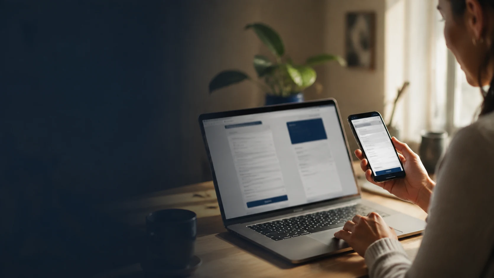 Illustrative online shopping scene with a laptop and smartphone